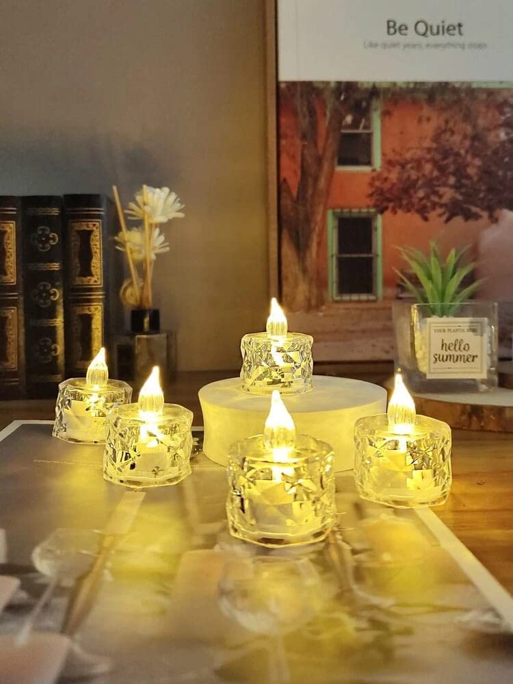 Basild 12 Pcs Flameless and Smokeless Decorative Candles Transparent Acrylic Led Light Candle for Gifting, House, Balcony, Room, Diwali, Christmas, Festival, Events Decor(Yellow, 2 cm) (12 Pcs)