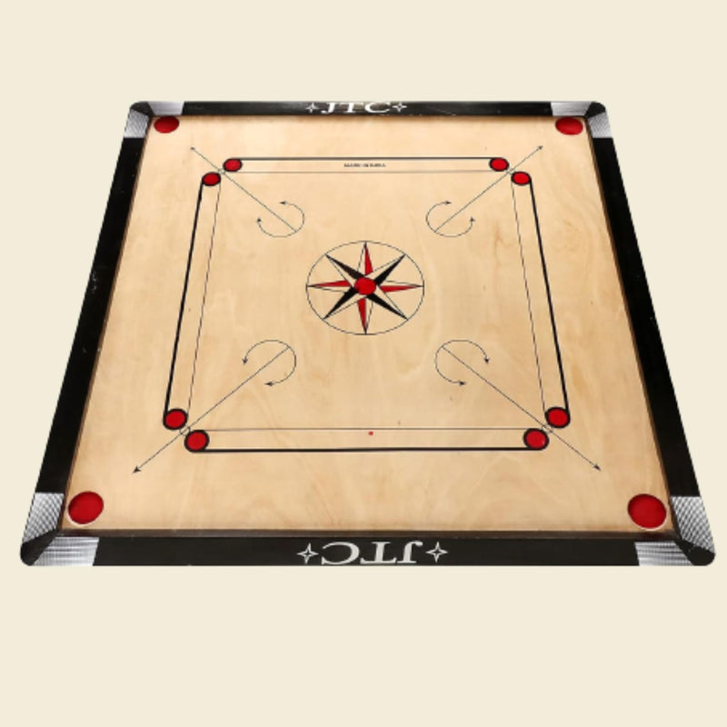 JTC Carrom Board 32 Inch Full Size Matte Finish for Kids Men Women Adults Serious Professional with Coins, Striker and Powder Made of Assam Plywood Carrom Board Best Smooth Board