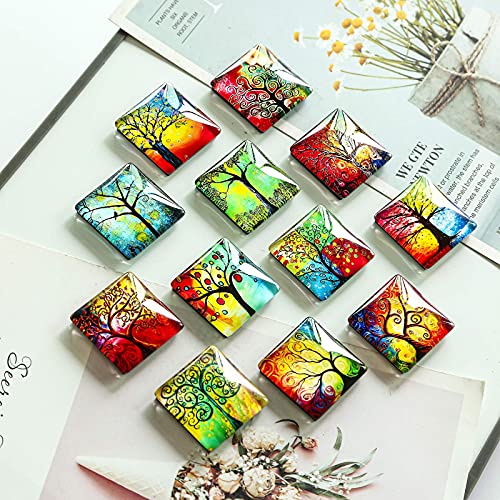 12Pcs Glass Strong Magnetic Refrigerator Magnet - Square Glass Fridge Decoration with a Powerful Flat Magnet, Office Whiteboard Magnet, Cabinet Magnet, Dishwasher Magnet, Cabinet Cute Locker Magnet