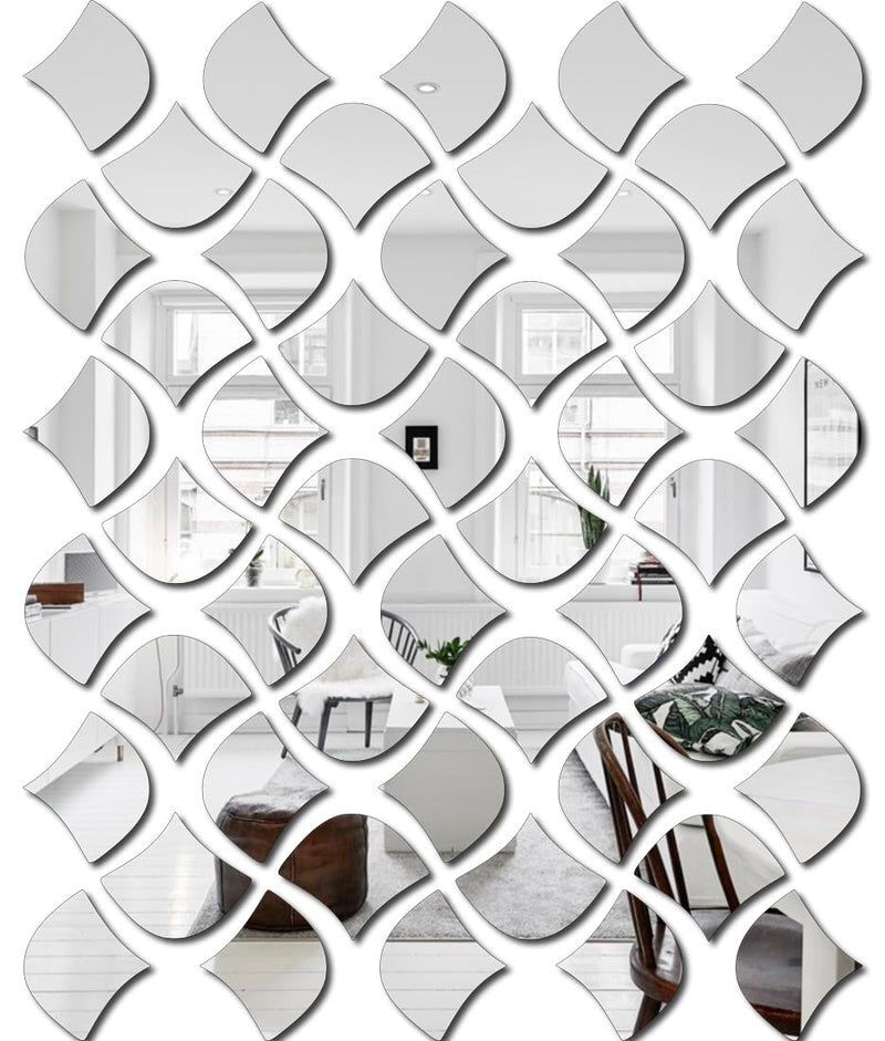 Bikri Kendra - Jali Pattern (Pack of 50) Mirror Stickers for Wall, Acrylic Mirror, Wall Mirror, 3D Stickers, Wall Stickers for Room Hall Home and Office (Silver)