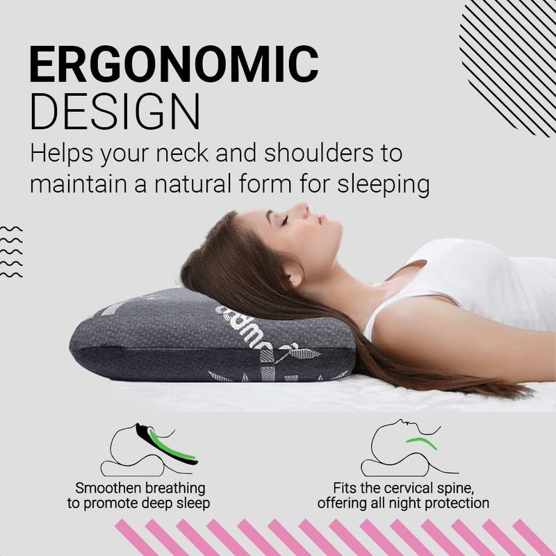 Fabrilore Super Soft Memory Foam Pillow | Bed Pillows for Sleeping, Neck Pain Relief | Super Soft Pillow | Sleeping Pillow | Bamboo Fabric Cover | Foam Pillow | Grey | Queen (22"L x 14.25"B x 4.5"H)