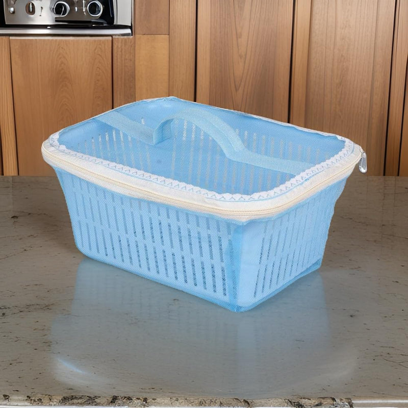 Go Hooked Multipurpose Plastic Storage/Gift Basket With Net Cover | Stylish Basket With Zip Net Cover Pack Of 1 (Blue).