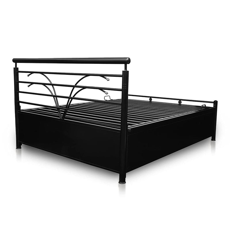 Royal Interiors Leaflet Metal King Size Bed with Foam Mattress and with Hydraulic Storage for Bedroom Living Room Furniture Double Bed for Home (King Size) (75"x72")