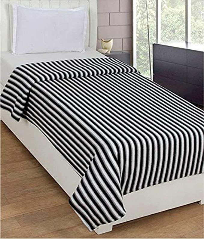 Akin Fleece Single Bed AC Blanket (60X90 Inch, Black and White Stripes) - Pack of 1