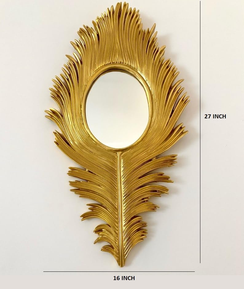 VAS Collection Home Peacock Wing Mirror for Living Room and Bedroom (Golden)