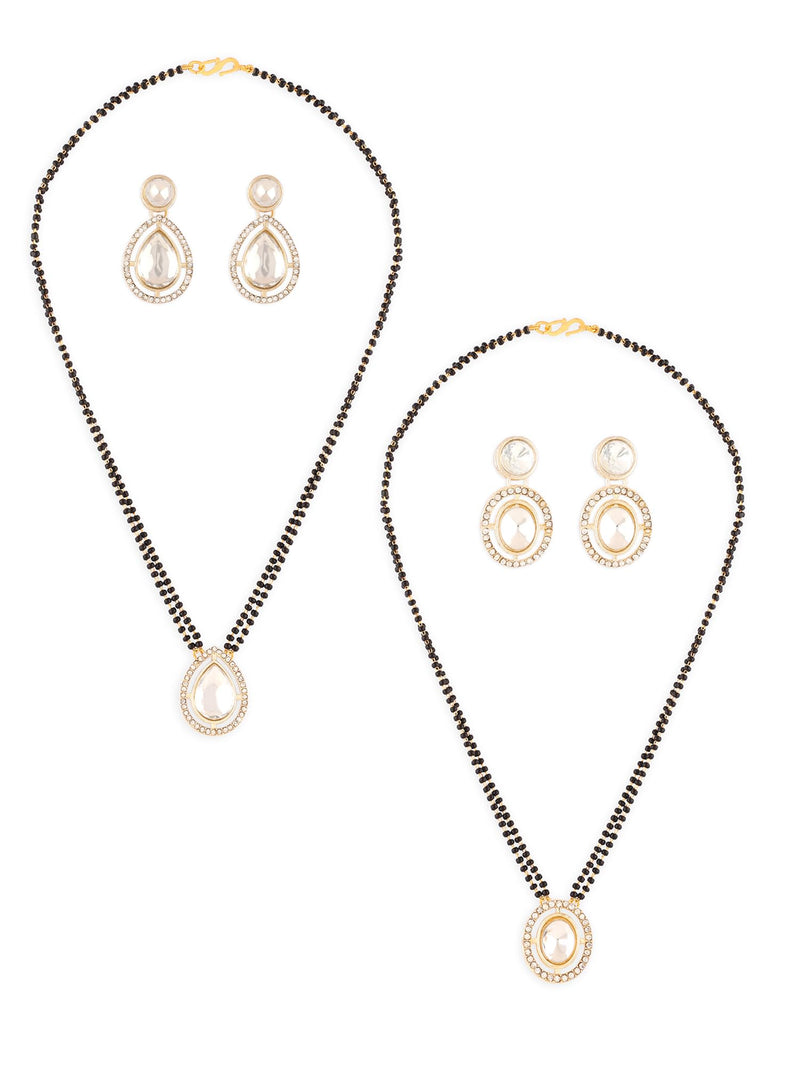 ZAVERI PEARLS Set of 2 Gold Tone Dazzling Austrian Diamonds Stones Mangalsutra & Earring Set For Women-ZPFK17941