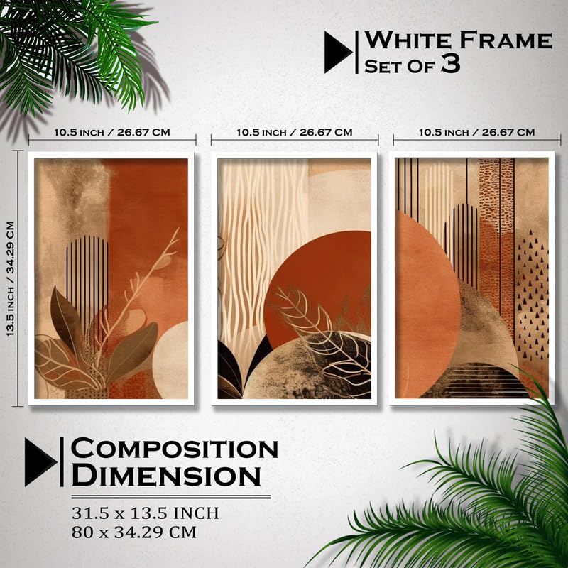 SAF paintings Set of 3 Plants Boho modern art design Premium white Framed Bohemian wall painting for for Wall, Home and Living Room Decoration 80 cms x 34.29 cms COMBO-2019-K3