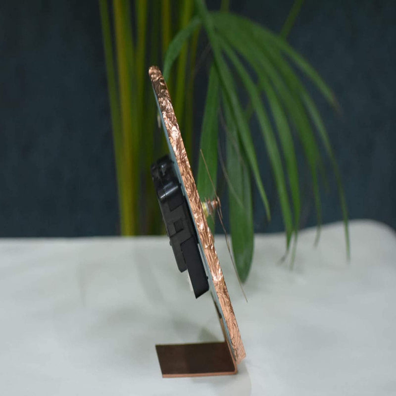 MARMEX Brand || Agate Table Clock in Natural Gemstone with Electroplated Copper Edge (Pure Green)