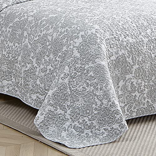 Tommy Bahama Island Memory Collection Quilt Set 100% Cotton, Reversible & Lightweight, Prewashed for Added Softness, King, Pelican Gray