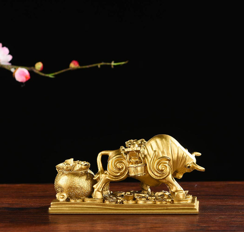 BRASSTAR Resin fengshui Statue Bull Bring You Gold Attract Wealth Fortune Luck Gather Wall Street Business Gifts Financial Securities Mascot Office Home Decor PTWQ020