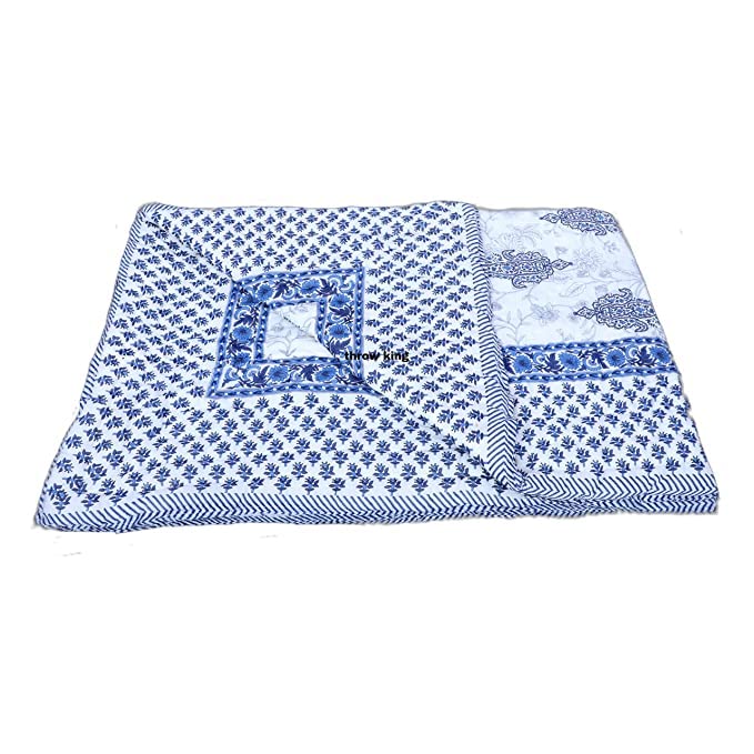 THROW KING Rajasthani Jaipuri Pure Orgenic Cotton Jaipuri Hand Look;s Printed Skin Friendly & Breathable Soft Cozy Jaipuri Razai/Rajai/Quilt/Blanket/Dohar(Single Bed)(Set of 2) (Black Buta, Single).