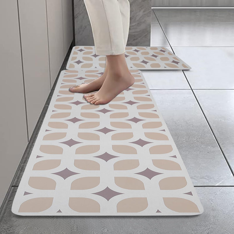 HomeCloud Anti Fatigue Kitchen Rug Sets 2 Piece Non Slip Kitchen Mats for Floor Cushioned Kitchen Rugs and Mats Waterproof Comfort Standing Mat Runner for Kitchen (Khaki_Diamonds)