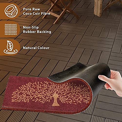 Onlymat Natural Coco Coir Tree Printed Anti-Slip Doormat Long-Lasting, Heavy Duty Thick Entryway rectangular Rug with PVC Backing for Indoor & Outdoor (Red and Beige, 120cm x 1.5cm x 40cm)