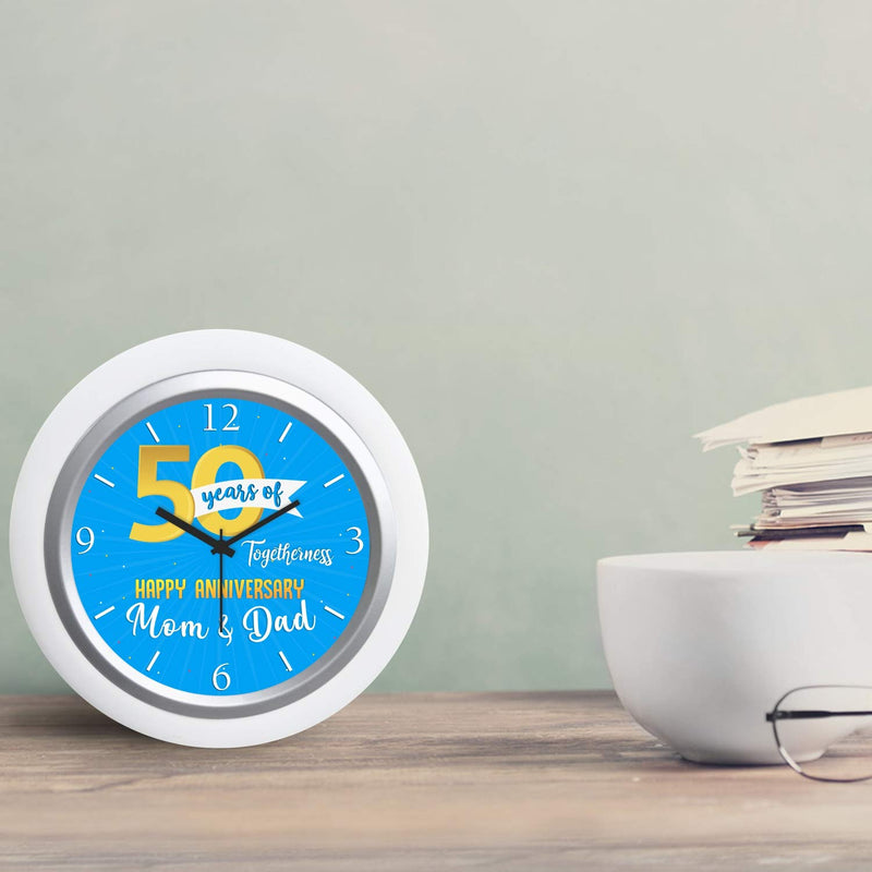 TheYaYaCafe Yaya Cafe™ Happy 50th for Mom Dad, Table Desk Clock Plastic Framed- 6x6 inches(White Frame, Unbreakable Flexiglass Cover, Analog)