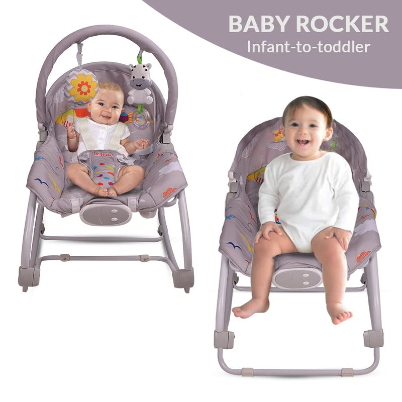 INFANTSO Baby Rocker Portable with Free Mosquito Net & Calming Vibrations & Musical Toy (03-Grey)