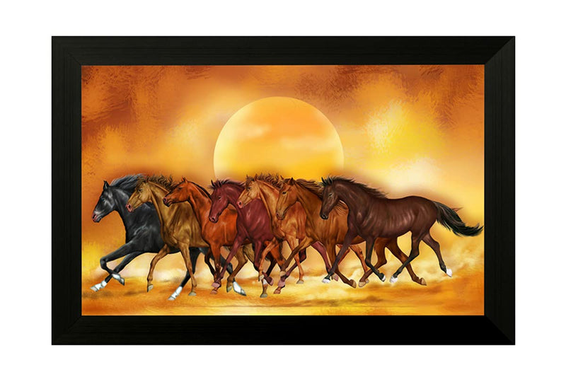 SAF 1 Art of Creations Vastu Seven Running Horses UV Textured Framed Digital Reprint 14 inch x 20 inch Painting BANFH6547