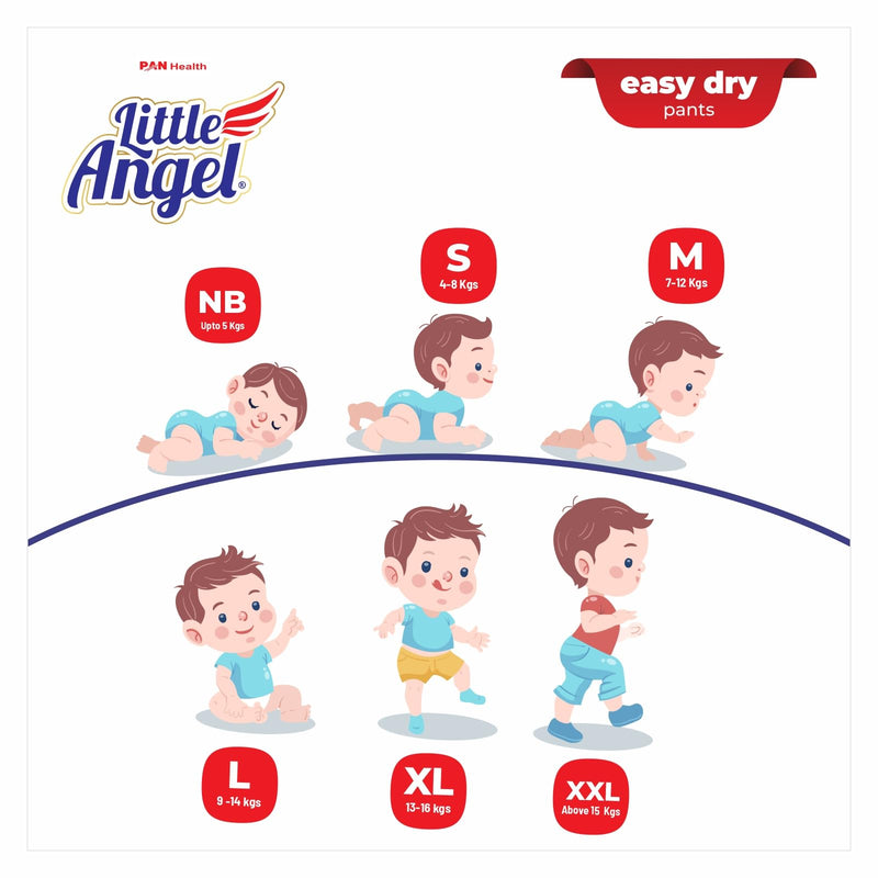 Little Angel Baby Easy Dry Diaper Pants With 12 Hrs Absorption Medium (M) Size 74 Count, 7-12 Kgs - M (74 Pieces)