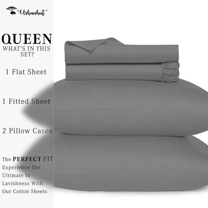 URBANHUT Egyptian Cotton Sheets Set (4 Piece) 800 Thread Count - Bedspread Deep Pocket Premium Bedding Set, Luxury Bed Sheets for Hotel Collection Soft Sateen Weave (Queen, Elephant Grey)