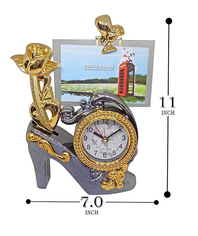 Kabello Ship-Shaped Table Clock with Photo Frame for Home Bed Room and Office Use Pack of 1