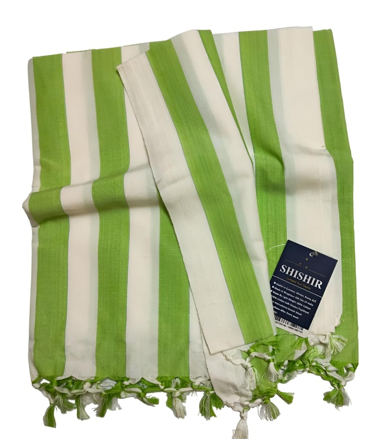 SHISHIR Craft Store Pure Bhagalpuri 100% Cotton Thin Blanket for Light Weight Top Sheet Odhne wali chadar | AC and Rainy Season | Travelling |Quick Absorption & Faster Drying (Green White)