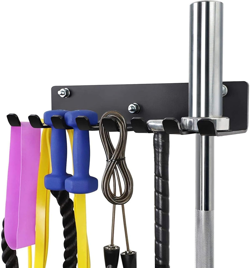 IBS Fitness Gym Storage Rack, Gym Hooks for Olympic Barbells, Bands, Row Handles, Bats or Tools