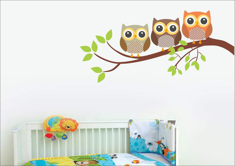 Owl Family of 3 Self Adhesive VinylWaterproof Decorative Wall Stickers for Hall, Bedroom, Kitchen and Furniture