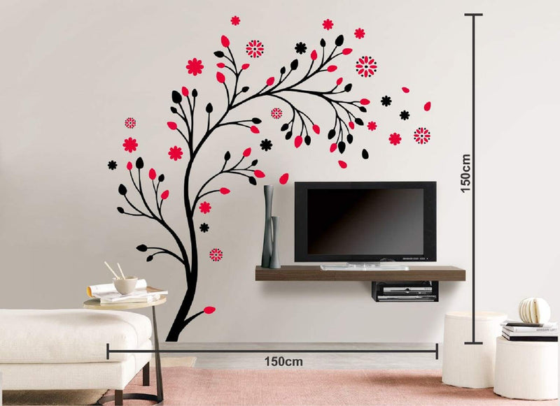 Walltech Combo of 4 Wall Sticker Romantic Rose Flowers-(98 x64 cms) | Panda-(60 x 50 cms) | Flower vase Yellow-(60 x 134 cms) | Magical Tree-(150 x 150 cms) - Material Vinyl