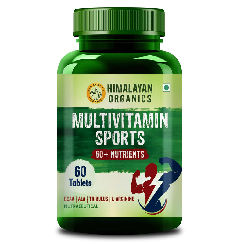 Himalayan Organics Multivitamins Sports Tablets for Men with L Arginine, Tribulus, Amino Acids, Probiotics, Testosterone & Muscle Building Blend - 60 Ingredients - 60 Tablets