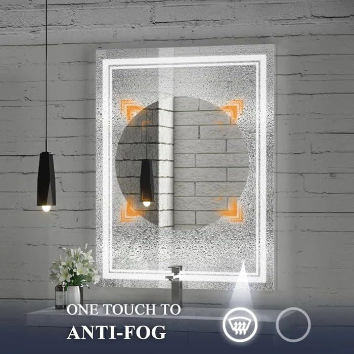 Bungalow Mercer LED Lighted Bathroom/Vanity Mirror with Triple Led Brightness Adjustable, Memory Function, Anti-Fog 18 x 24 Inch.