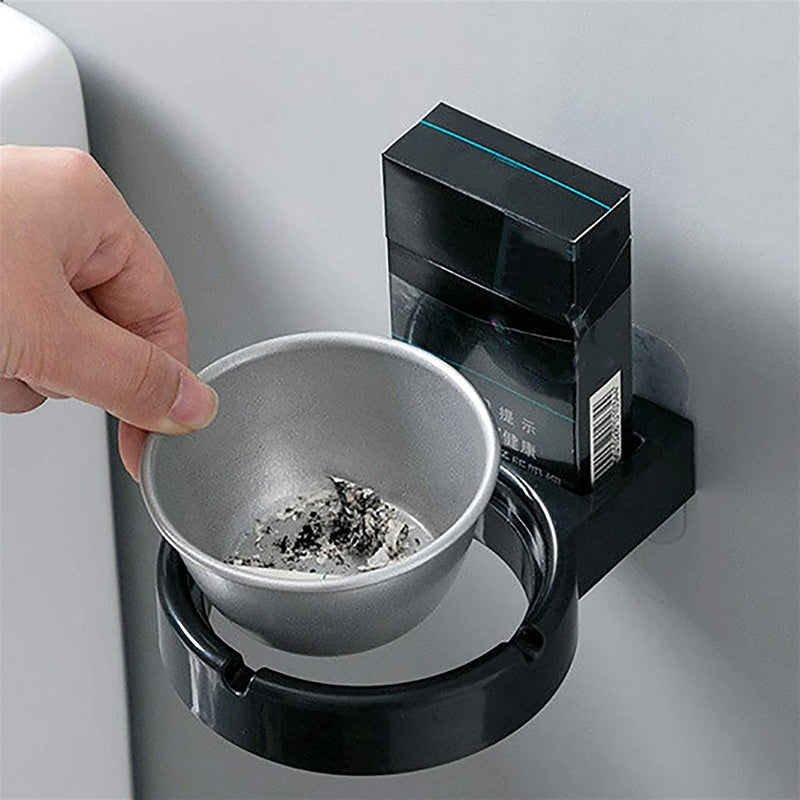 HomeAra 1 PCS Stainless Steel Wall-Mounted Ashtray & Cigarette Lighter Storage Rack Versatile Organizer for Balconies, Tables, Bathroom, Office (Black)