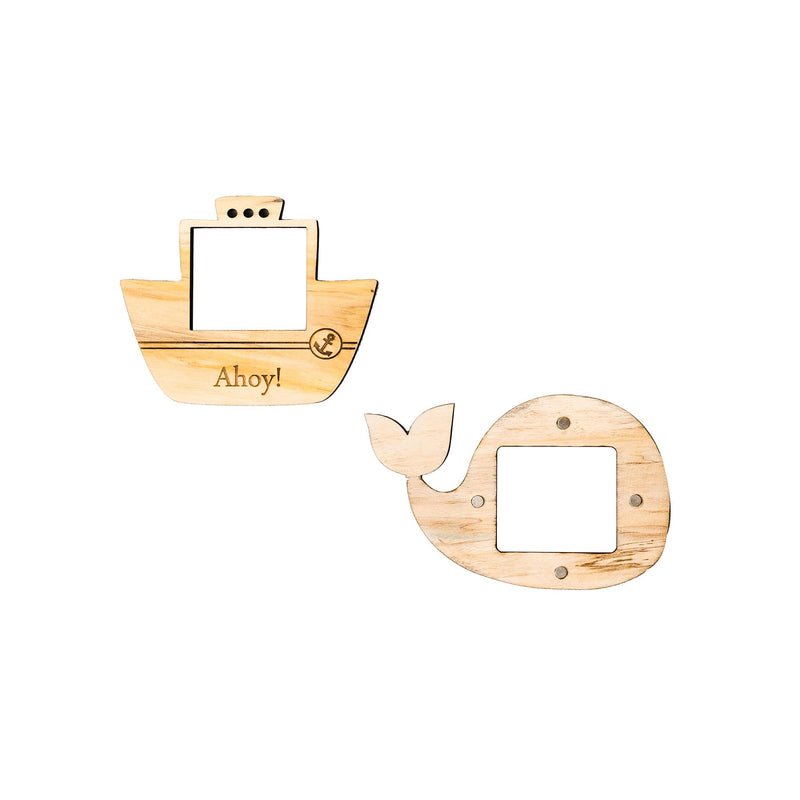 IVEI Ship and Whale Shaped Wooden Photo Magnet - Set of 2 Wood Magnets for Fridge - Magnet Board for Kids - Fridge Magnets