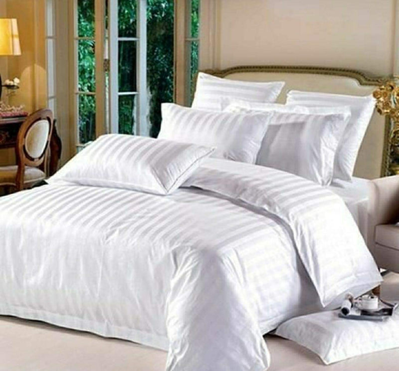 BDWEAVES 400 TC Cotton Plain Stripes Double Queen Size Bedsheet with 2 Pillow Cover (White)