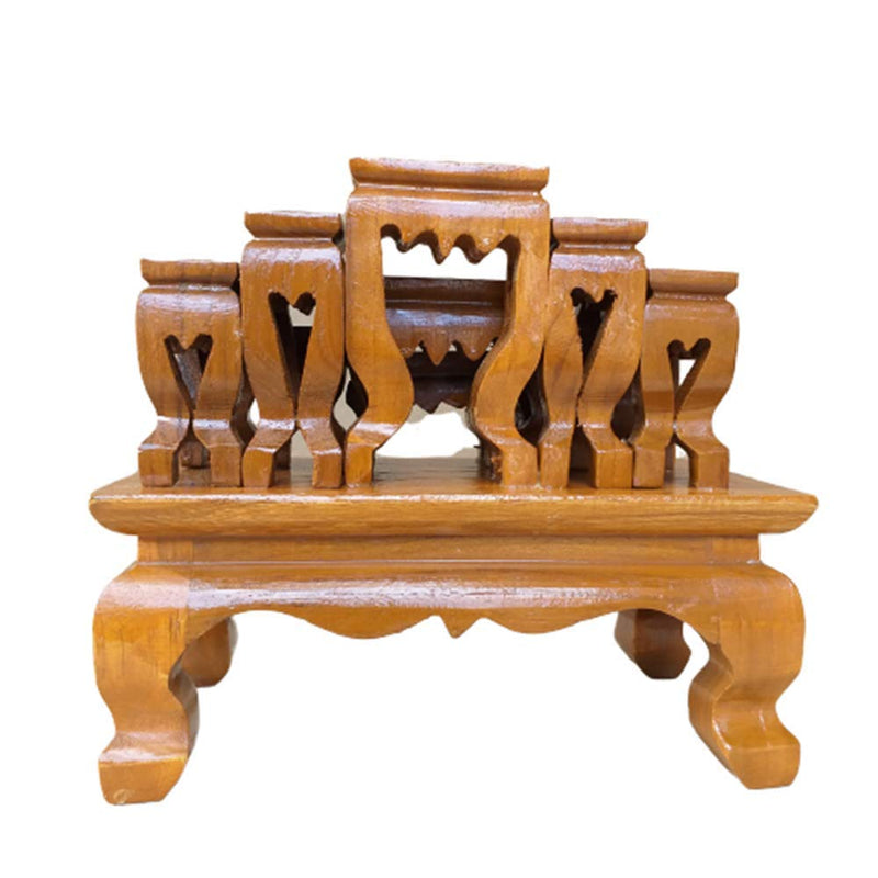 CoziNest Small Altar Thai Buddha Worship Wood Set 9 Amulet Miniature Table Teak Shelf Home Decor 6.5"