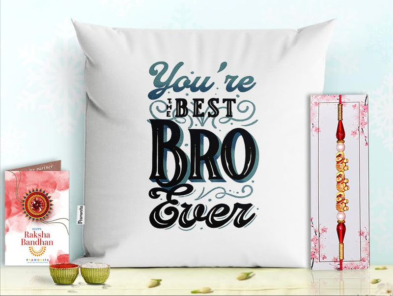 Pillow Rakhi for Brother with Gift - Rakhi with Rakhi Cushion with Filler Greeting Card- Rakhi for Brother, Gifts for Brother, Gifts for Rakhi, Gifts for Rakshabandhan Rakhi Gifts-PE-CU-23