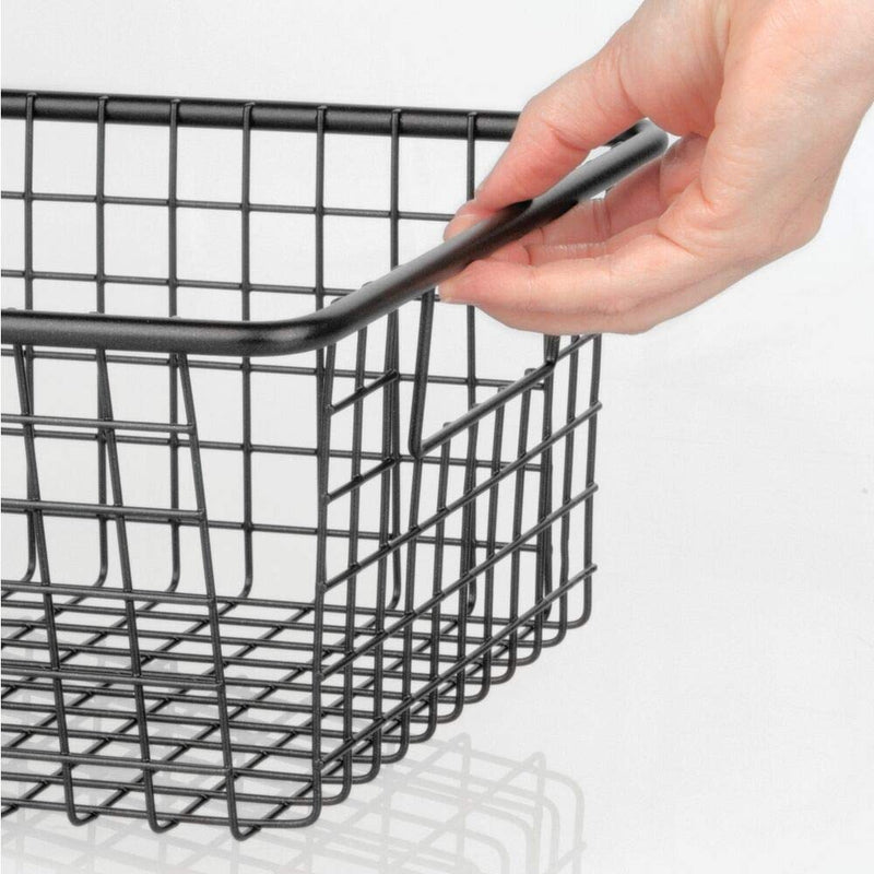 shiok decor™Multipurpose steel organizer Baskets with Handles - for Kitchen Cabinets, Pantry, Bathroom, Laundry Room, Closets, Garage, 10" x 10" x 5.5" - black