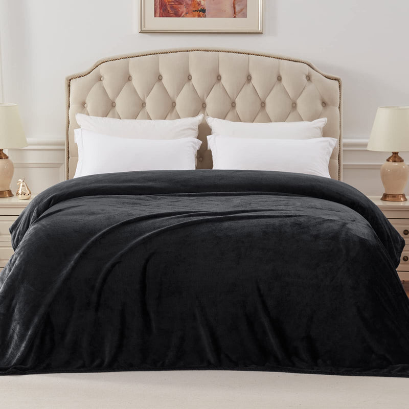 Exclusivo Mezcla Velvet Flannel Fleece Plush King Size Bed Blanket as Bedspread/Coverlet/Bed Cover (90" x 104", Black) - Soft, Lightweight, Warm and Cozy