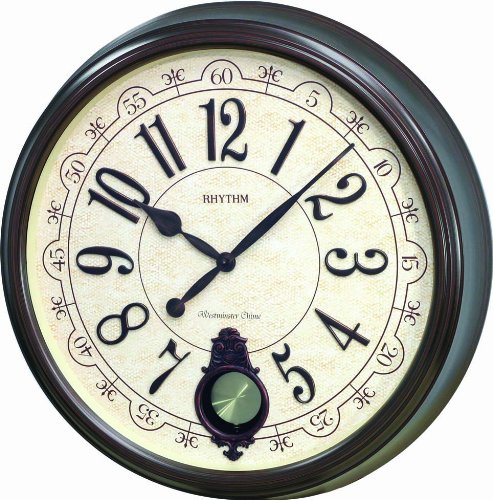 RHYTHM Plastic Volume Control Wall Clock (Brown, 50.8 x 7.4 Cm)