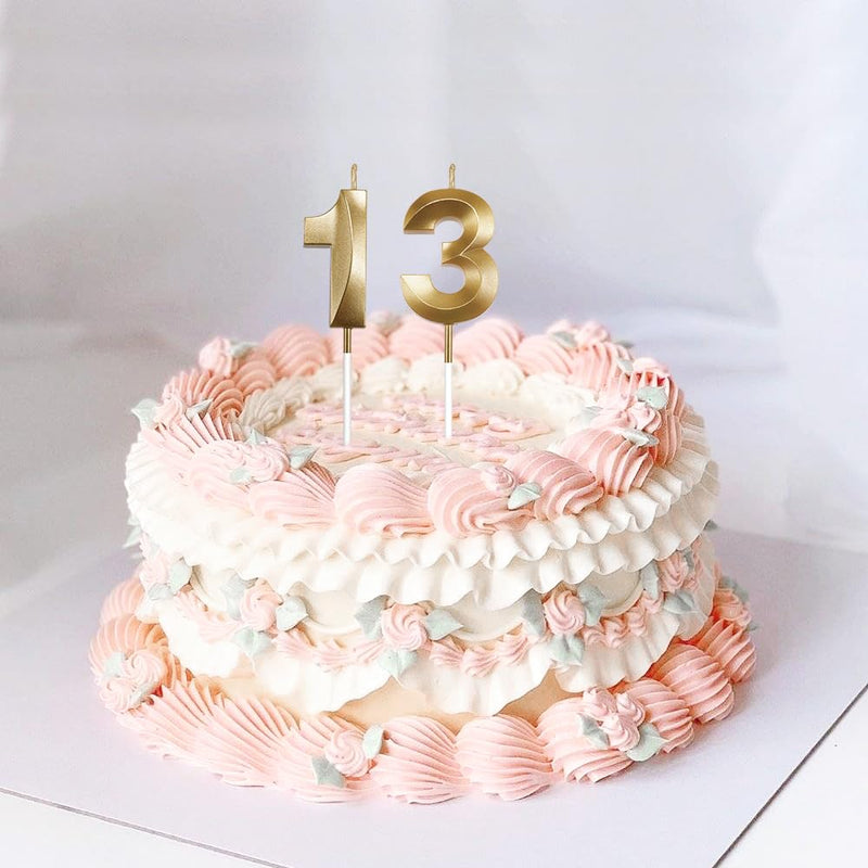 13 Candle Birthday Number Candles 13 Birthday Candles for Cake Birthday Candles Numbers 13 Champagne Gold 3D Design Numeral Candle for 13th 31th Birthday Anniversary Wedding Party Cake Decorations