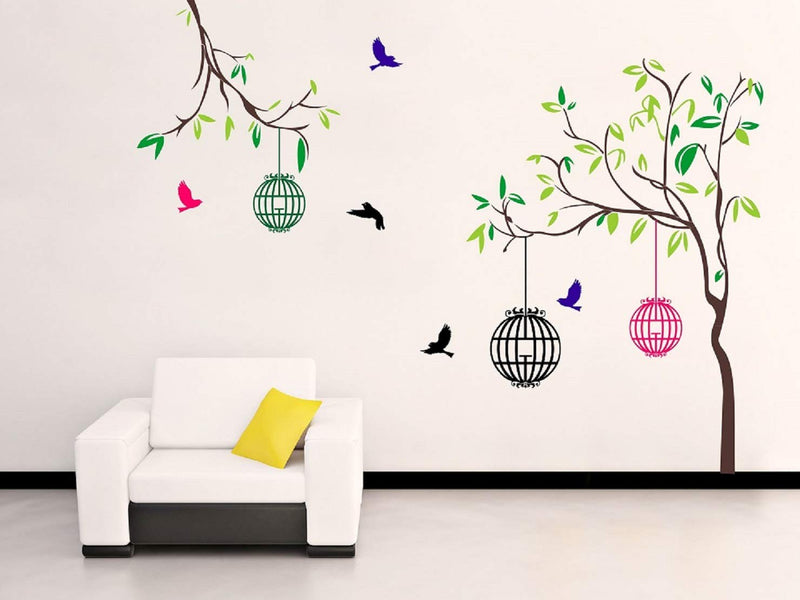 Walltech Combo of 4 Wall Sticker Family Forever no Matter-(61 x46 cms) | Romantic Rose Flowers-(98 x64 cms) | Free Bird case-(150 x 115 cms) | Cute Birds-(150 x 35 cms) - Material Vinyl