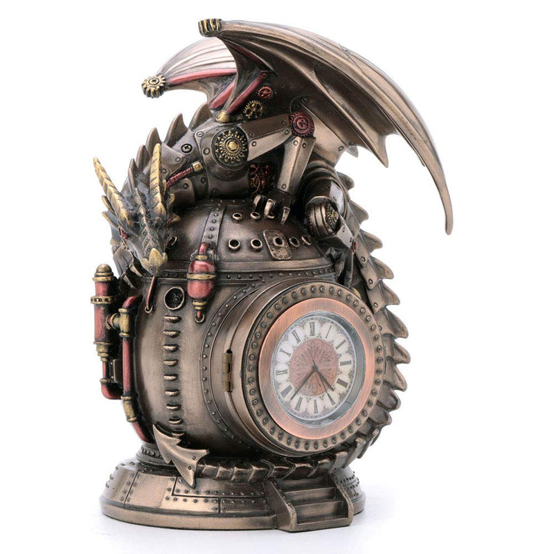 Veronese Design 7 Inch Steampunk Mechanical Dragon On The Time Machine Bank Vault Trinket Box Clock Antique Bronze Finish Statue