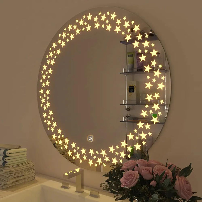 TINITALO Bathroom LED Mirror Home Mirror Wall Mirror with Touch Sensor, 3 Light Effects, Glass, Round LED-58 (30 x 30 Inch)