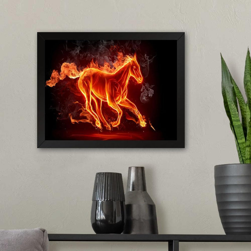 GADGETS WRAP Printed Photo Frame Matte Painting for Home Office Studio Living Room Decoration (11x9inch Black Framed) - Fire Horse