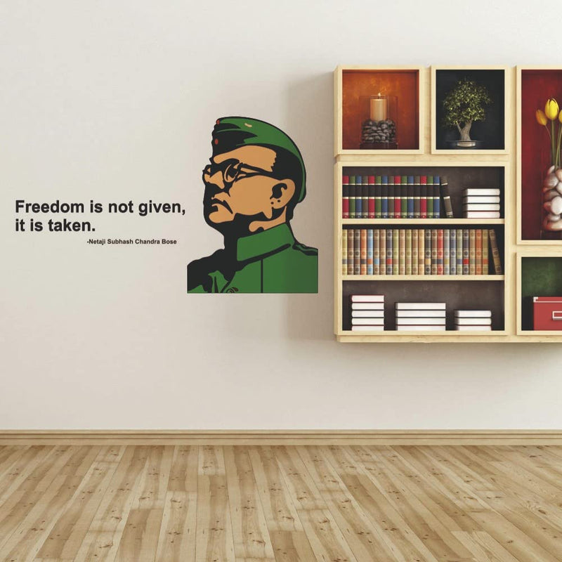 Wallzone Netaji Medium Vinyl Wallsticker for Home Decoration (80 cm x 47 cm)