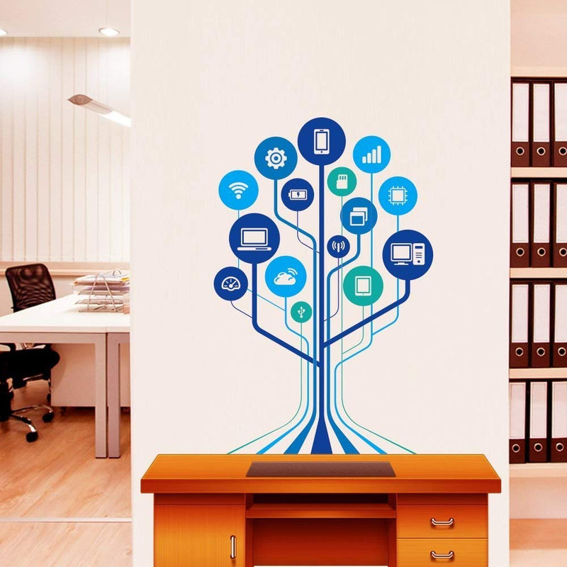 Asmi collection Vinyl Self Adhesive Technology Tree Wall Sticker for Office (Multicolour), Pack of 1