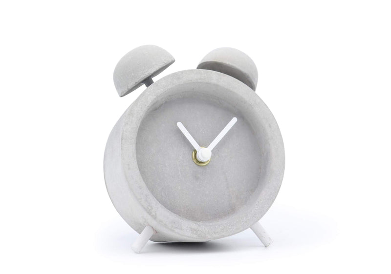 Driini Concrete Twin Bell Desk and Table Clock - Battery Operated with Precise Silent Sweep Movement. Perfect Small Clock for Guest Room, Bathroom, Living Room or Office.