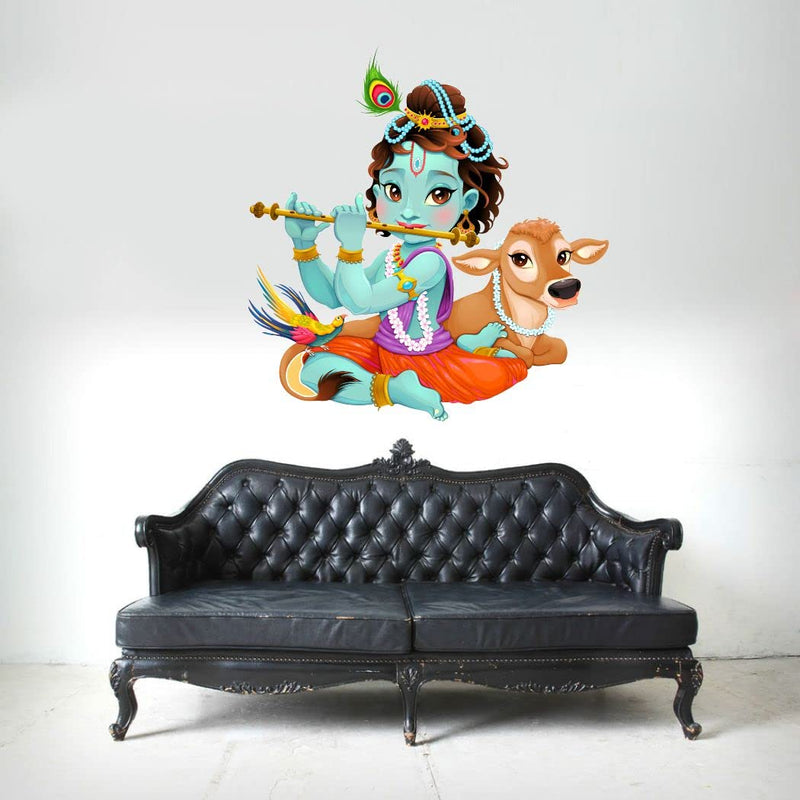 Delight Art Little Shree Krishna Design Wall Sticker Size - (63 * 56) cm Model id - (DAMC00592L)