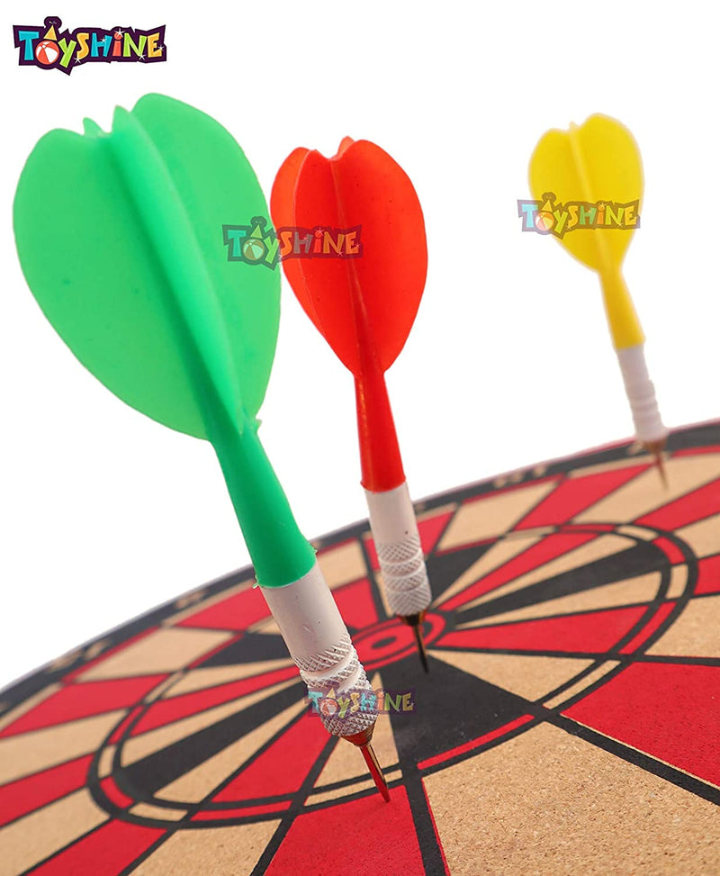Toyshine Real Cork Wooden Double Sided 15 Inch Dart Board Family Game Set with 3 Steel Tip Needle for Kids and Adults- Multi Color (SSTP) - B