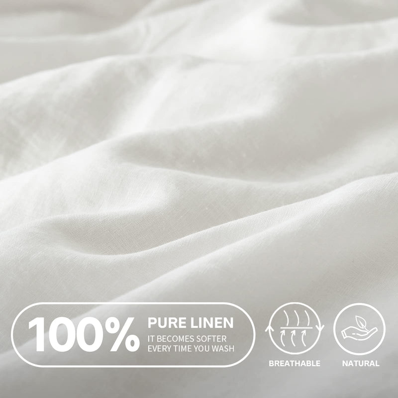 Simple&Opulence 100% Linen Fitted Sheet (1 Piece) Mattress Cover, Natural Belgian Flax-King Size, 14 Inch Deep Pocket Stone Washed-Farmhouse Bedding-White