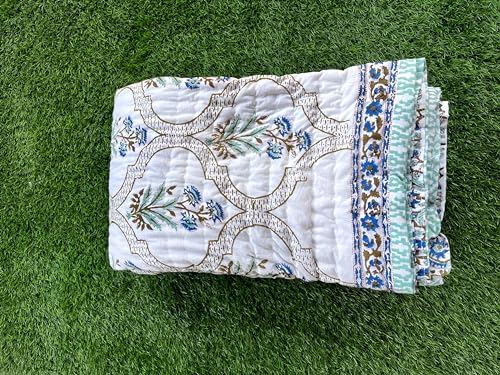 LOARSHY Pure Cotton Razai Single Bed Hand Block Printed Export Hand Stich Voil Quilts/Blankets/Rajai/Comferters - Multi (Size 60X90 INCHES)