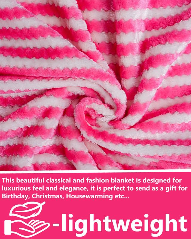 BSB HOME® Premium 220 TC Fleece Double Blanket | 300 GSM Lightweight Cozy Ultrasoft for Bed, Sofa, Travel & Camping| 230x220 cm |Pink & White